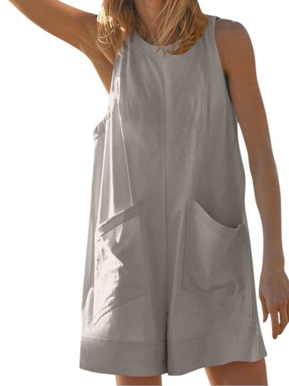 Sleeveless Pocket Romper in Light Gray